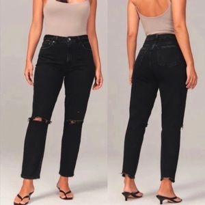 Abercrombie & Fitch Distressed Black Ultra High Rise Mom Jeans